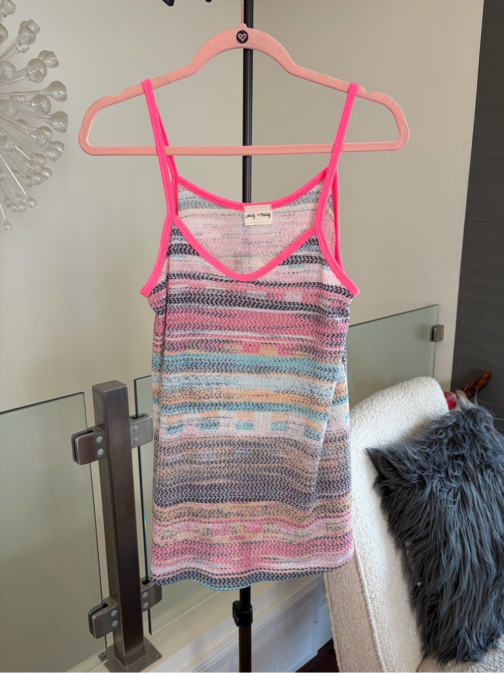 Lovely Melody Multicolor Striped Knit Tank with Hot Pink Trim